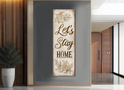 Let's Stay Home Canvas Rustic Framed Canvas Print - Cozy Wall Decor Ready to Hang