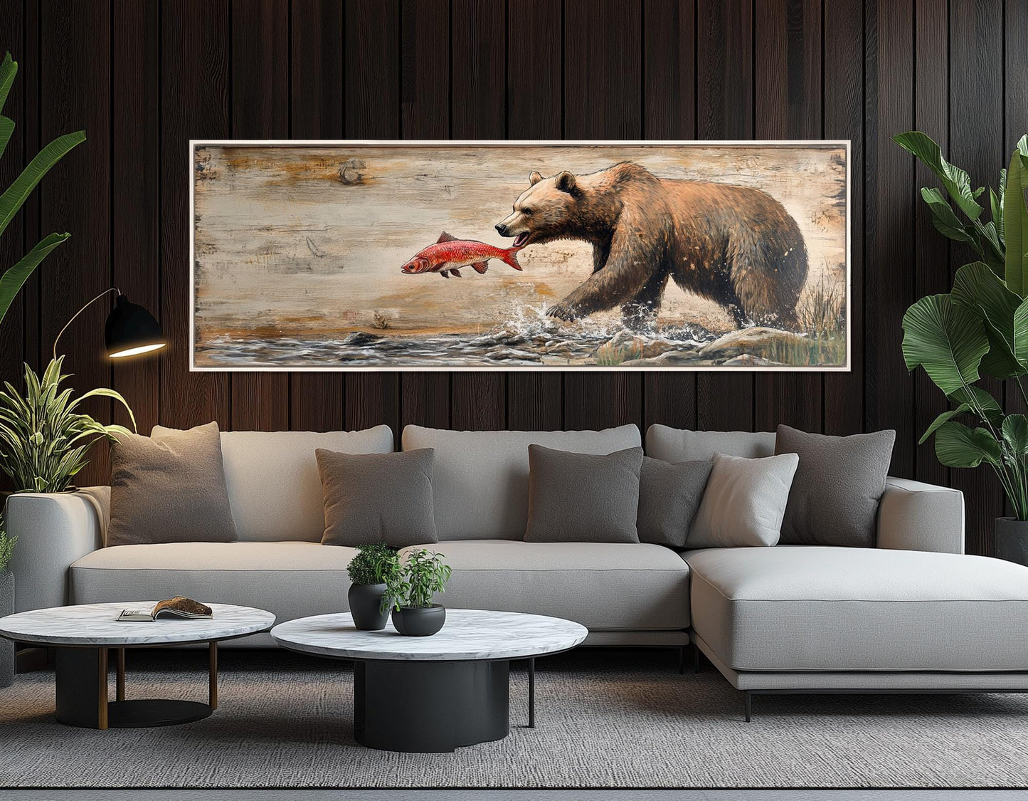 Grizzly Bear Canvas Print – Rustic Bear Painting | Fishing Lodge Decor, Ready to Hang