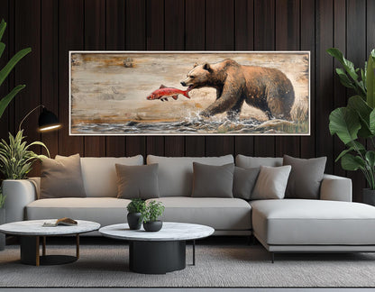 Grizzly Bear Canvas Print – Rustic Bear Painting | Fishing Lodge Decor, Ready to Hang