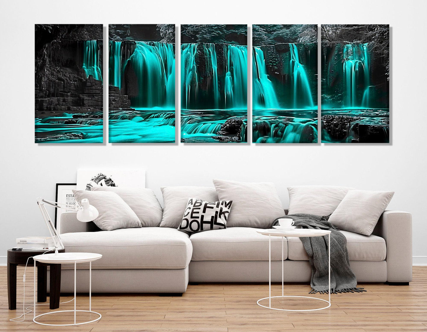 Abstract Waterfall Canvas – Scenic Wall Art | Cyan Decor | Framed & Ready to Hang
