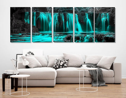 Abstract Waterfall Canvas – Scenic Wall Art | Cyan Decor | Framed & Ready to Hang