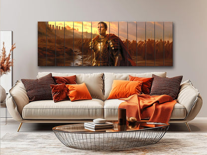 Julius Caesar Wood Print – Roman Wall Art Crossing Rubicon Painting on Wood Planks
