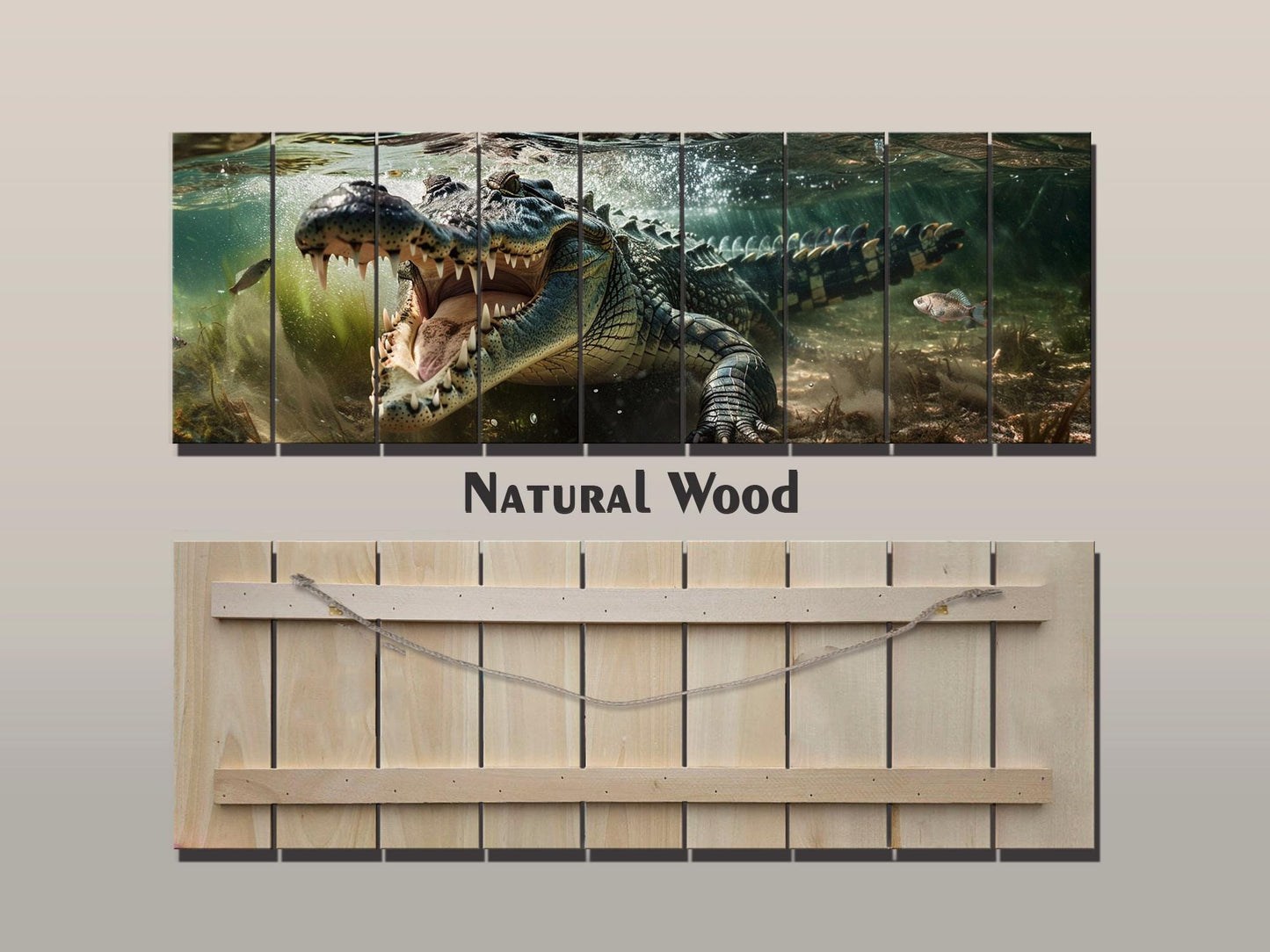 Crocodile Wood Wall Art – Natural Wood Print | Rustic Wooden Wall Decor