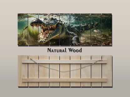 Crocodile Wood Wall Art – Natural Wood Print | Rustic Wooden Wall Decor