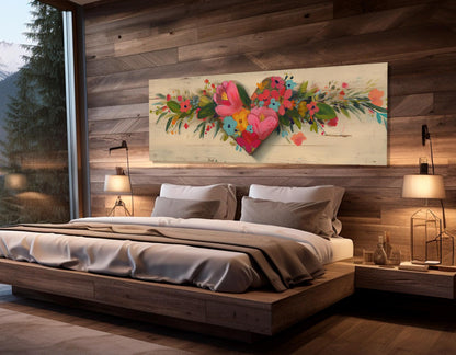 Rustic Floral Heart Canvas - Framed Gallery Wrapped Wall Art, Ready to Hang