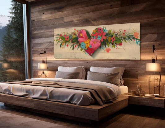 Rustic Floral Heart Canvas - Framed Gallery Wrapped Wall Art, Ready to Hang