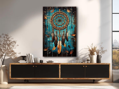 Dreamcatcher Wood Art – Boho Wall Decor on Natural Wood with Unique Grain
