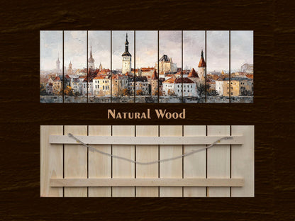 Tallinn Wood Print – Rustic Wall Art With Beige Morning Skyline on Distressed Wood