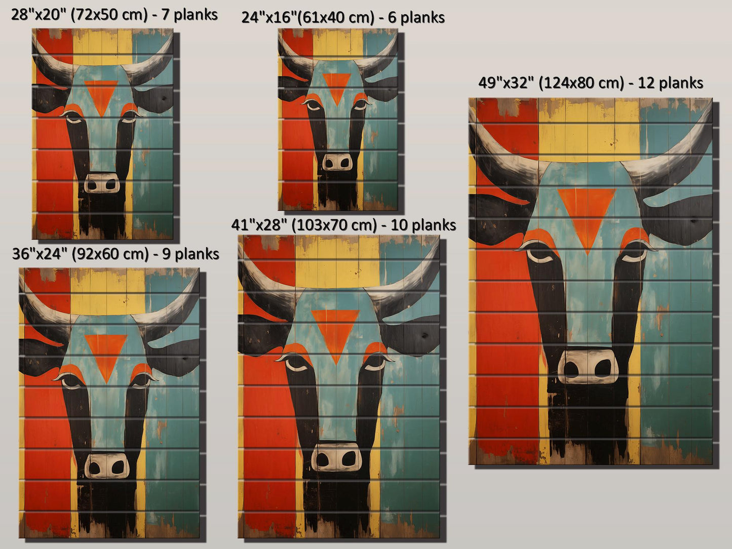Cow Wall Decor - Abstract Cow Painting on Natural Wood Print | Egyptian Style Decor