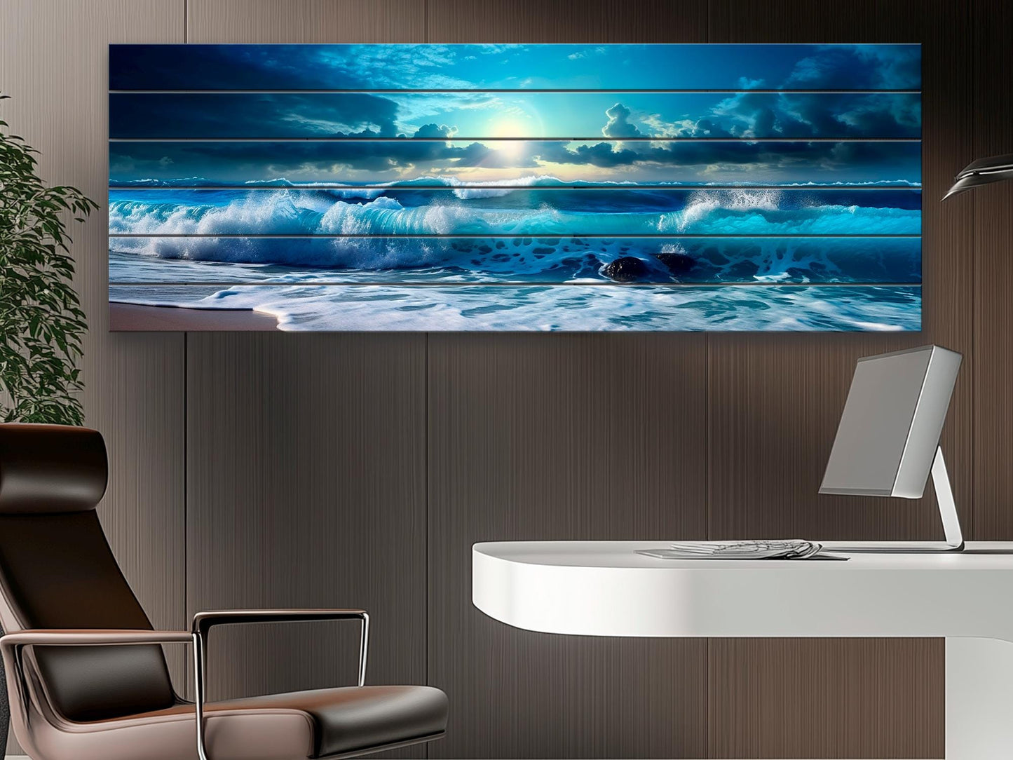 Wood Wall Art – Panoramic Sea Print | Nautical Wooden Wall Decor, Fade Resistant Print