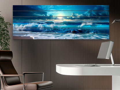 Wood Wall Art – Panoramic Sea Print | Nautical Wooden Wall Decor, Fade Resistant Print