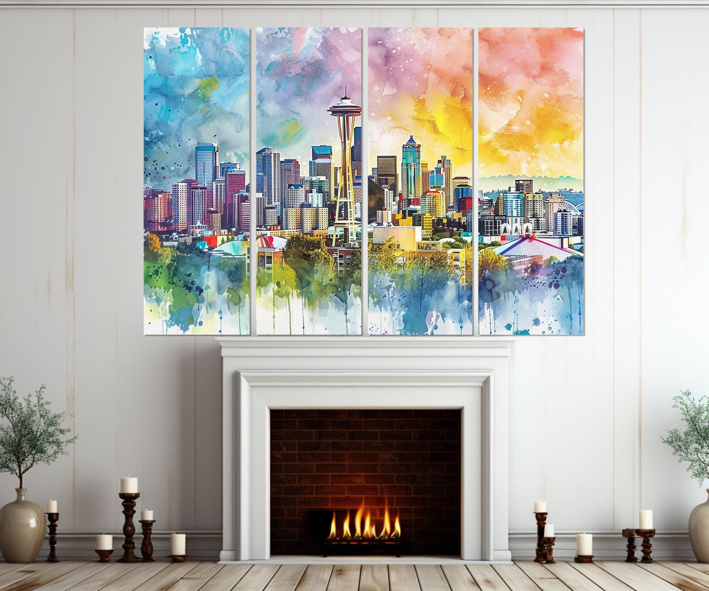 Seattle Canvas Print - Abstract City Painting | Framed Cotton Gallery Wrapped Art