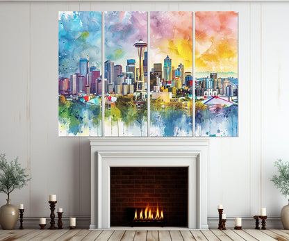 Seattle Canvas Print - Abstract City Painting | Framed Cotton Gallery Wrapped Art