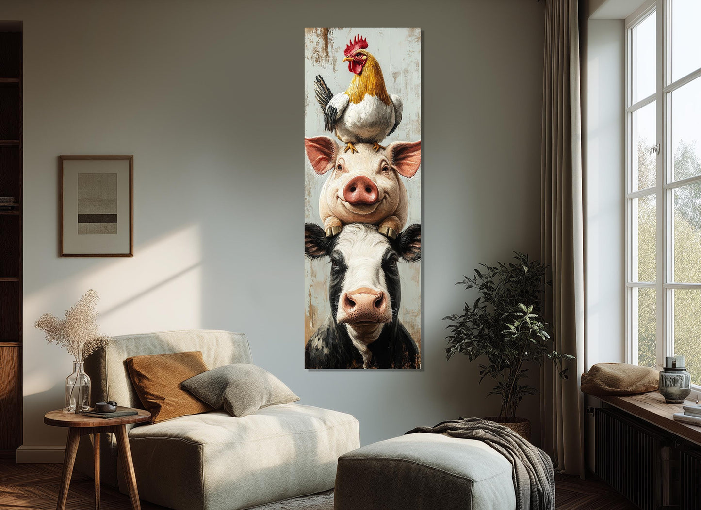 Farm Animal Wall Art - Chicken Pig Cow Canvas Print | Rustic Farmhouse Decor, Ready to Hang