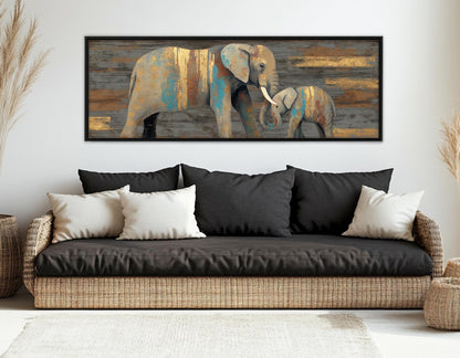 Elephants Wall Art – Rustic Mother Elephant Canvas Print | Ready to Hang Framed Decor