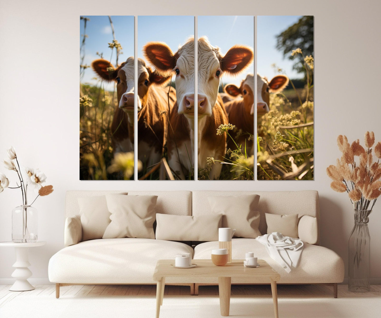 Highland Cows Canvas - Cute Calf Canvas Print | Ready to Hang Rustic Cow Painting