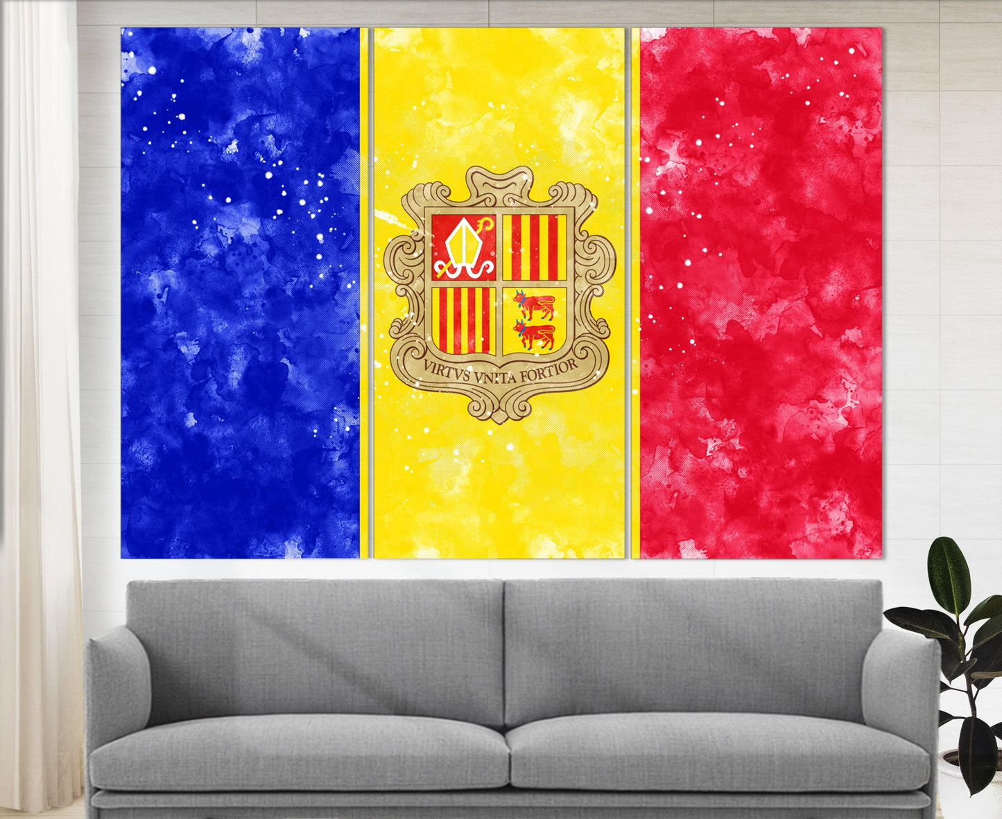 Andorra Flag Canvas | Andorra Wall Art - Framed Ready To Hang Cotton Print