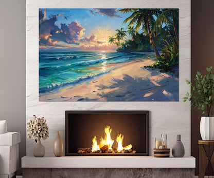 Ocean Beach Wall Art – Scenic Beach Canvas Print | Tropical Painting, Ready to Hang