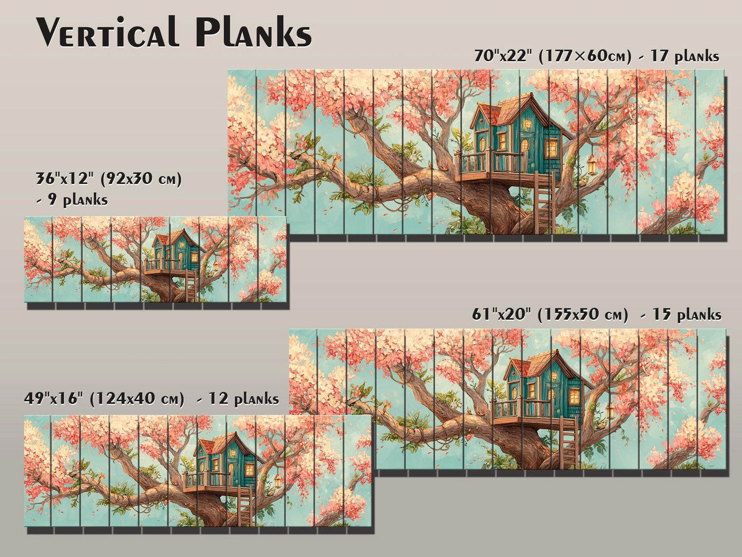 Wood Wall Art – Whimsical Treehouse Painting on Natural Wood Print | Rustic Cabin Decor