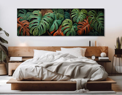 Philodendron Leaves Canvas – Framed Canvas Wall Decor with Rustic Wildflowers Print on Cotton