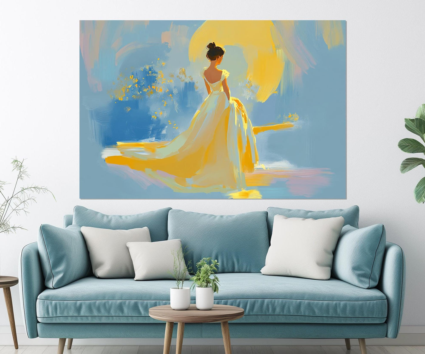 Yellow Dress Canvas Abstract Woman Painting Print – Framed Gallery Wrapped Art