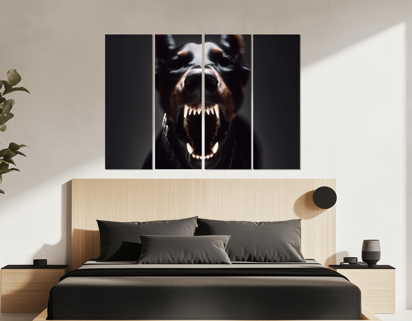 Doberman Canvas Art – Aggressive Barking Portrait | Framed Ready to Hang