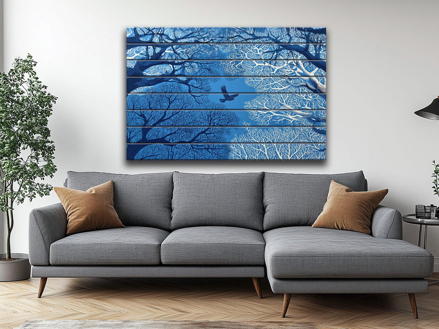 Linocut Wood Art – Enchanted Forest Sky Print | Vibrant UV Wood Decor