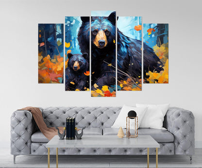 Black Bear Canvas - Kids Room Decor | Framed Wildlife Family Painting Ready to Hang