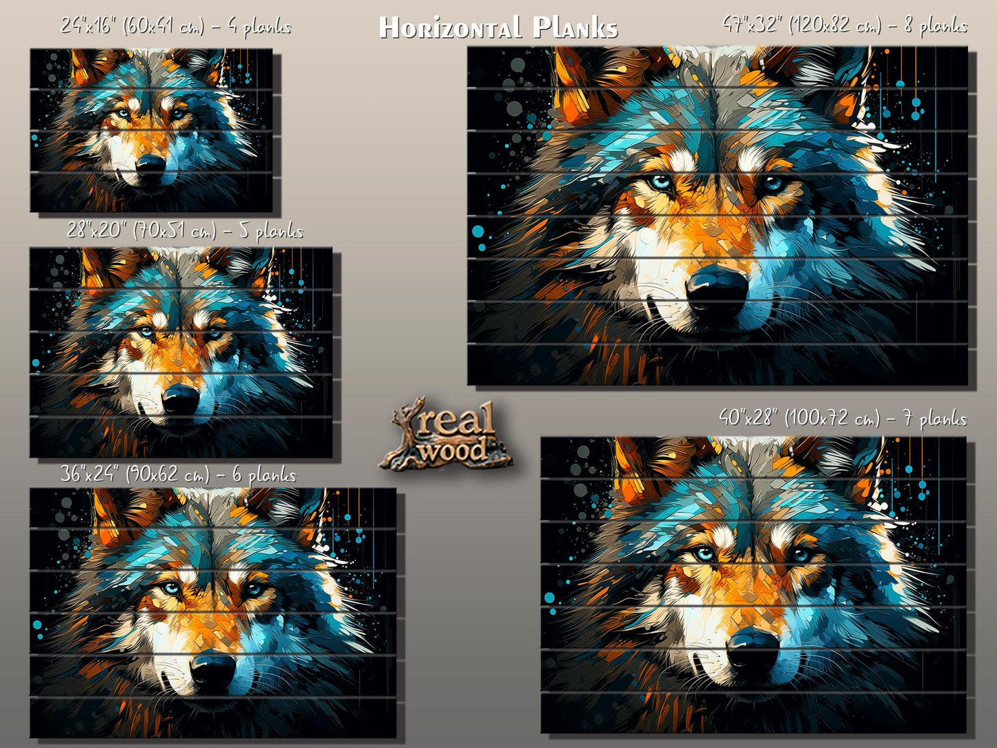 Wolf Painting Wood | Abstract Wolf Portrait on Natural Wood Plank Art - Modern Hunter Gift