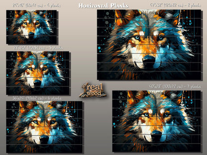 Wolf Painting Wood | Abstract Wolf Portrait on Natural Wood Plank Art - Modern Hunter Gift