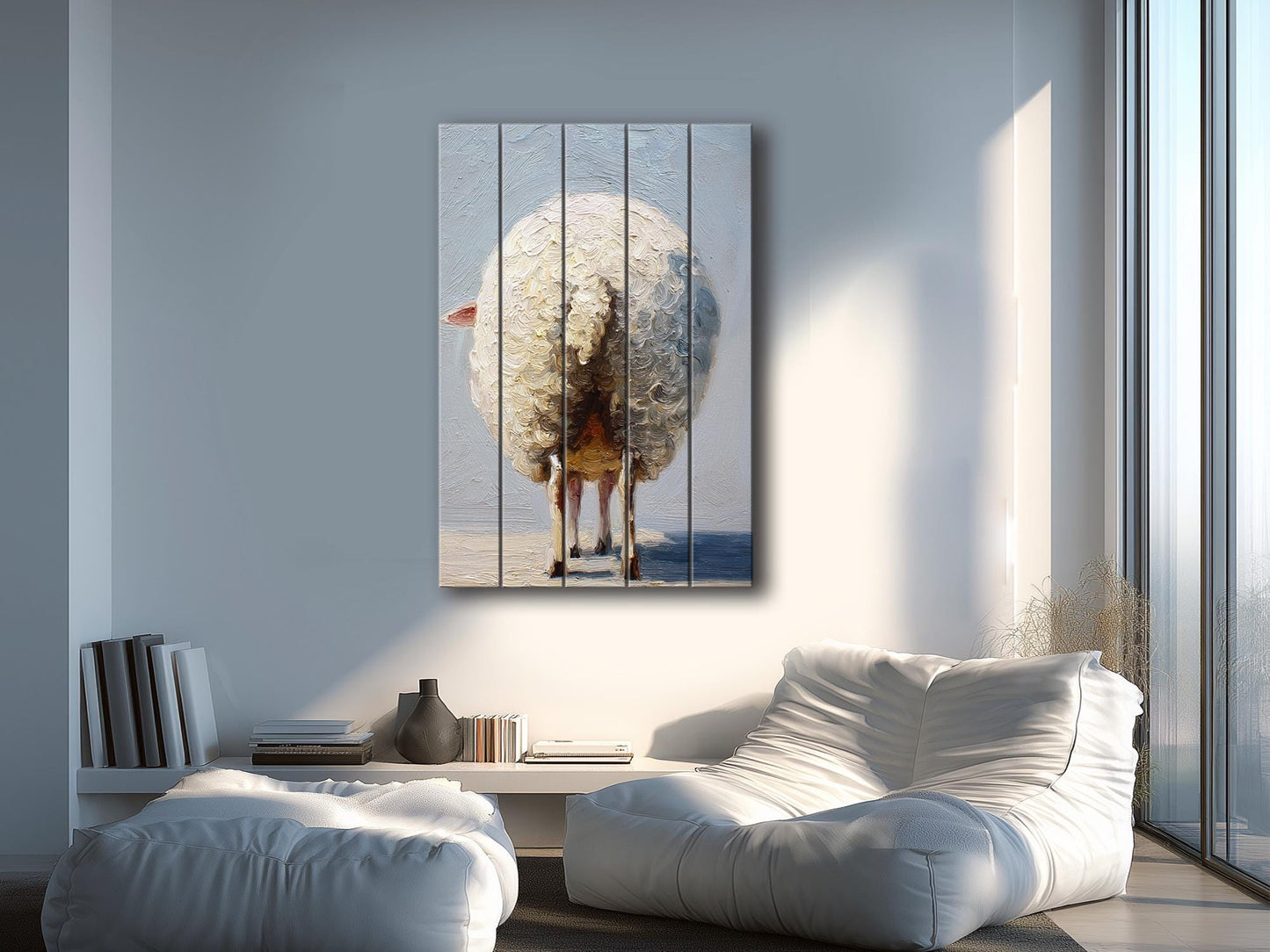 Funny Farmhouse Wall Art – Sheep Butt Print on Natural Wood Panel Decor