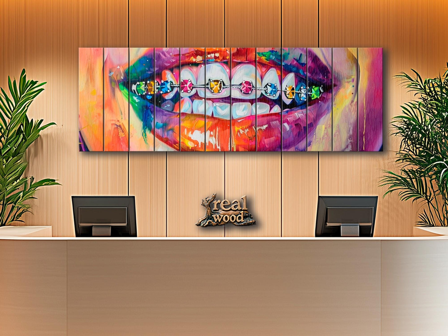 Wood Wall Art – Abstract Braces Painting | Orthodontist Wall Decor on Wood