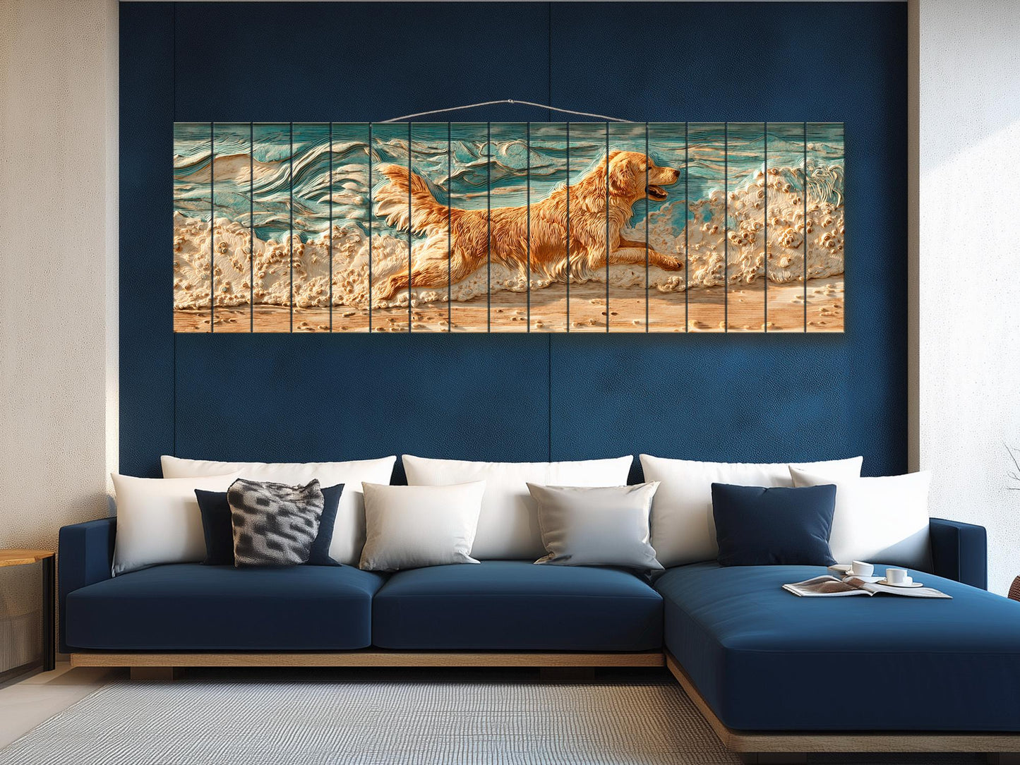 Golden Retriever Wall Art – Rustic Pet Painting on Textured Wood Panel, Cozy Home Decor