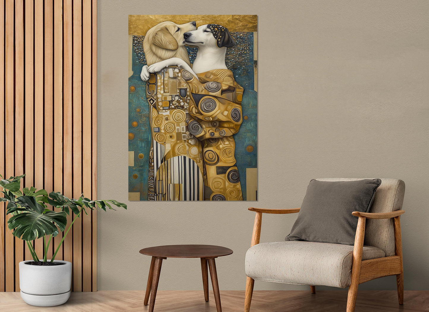 Dogs Kiss Canvas Print – Gustav Klimt Style Art | Funny Dogs Wall Art, Ready to Hang