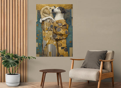 Dogs Kiss Canvas Print – Gustav Klimt Style Art | Funny Dogs Wall Art, Ready to Hang