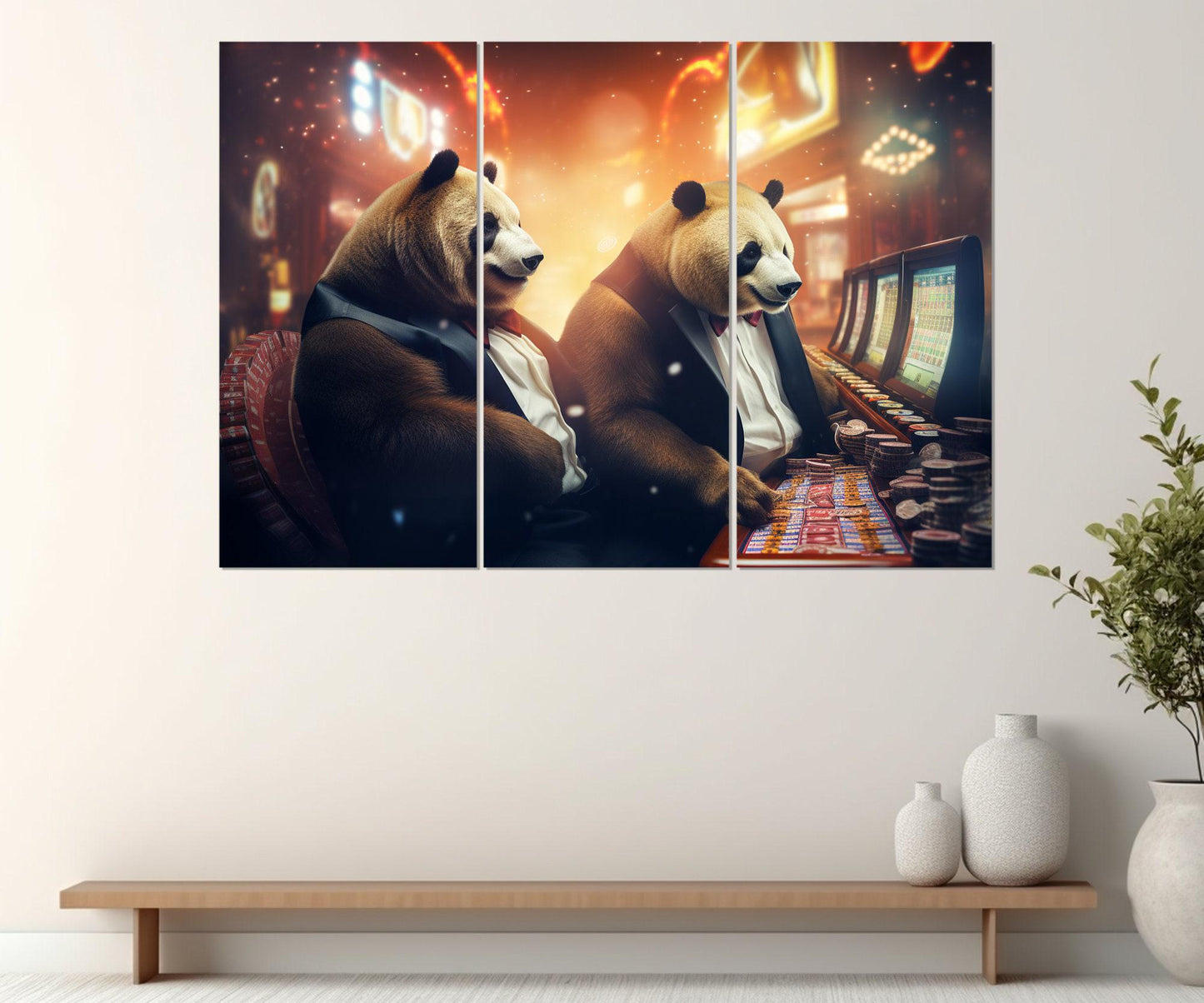 Casino Canvas Print - Panda Casino Painting | Framed Canvas Print, Ready to Hang