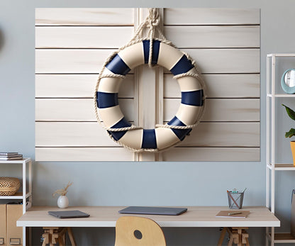 Nautical Canvas Print – Minimalist Lifebuoy Wall Art on Cotton Canvas | Framed Gallery Wrapped