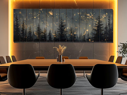 Wood Wall Art - Pine Forest Print | Starry Sky Painting on Wood Plank Art