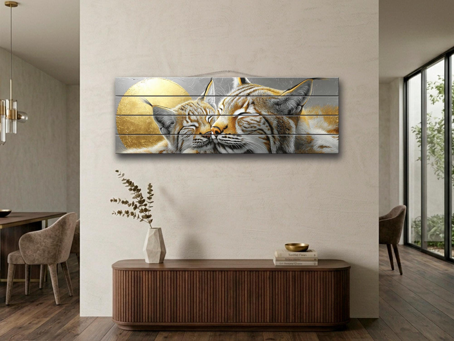 Tender Bobcats Print on Wood, Modern Romantic Wall Art