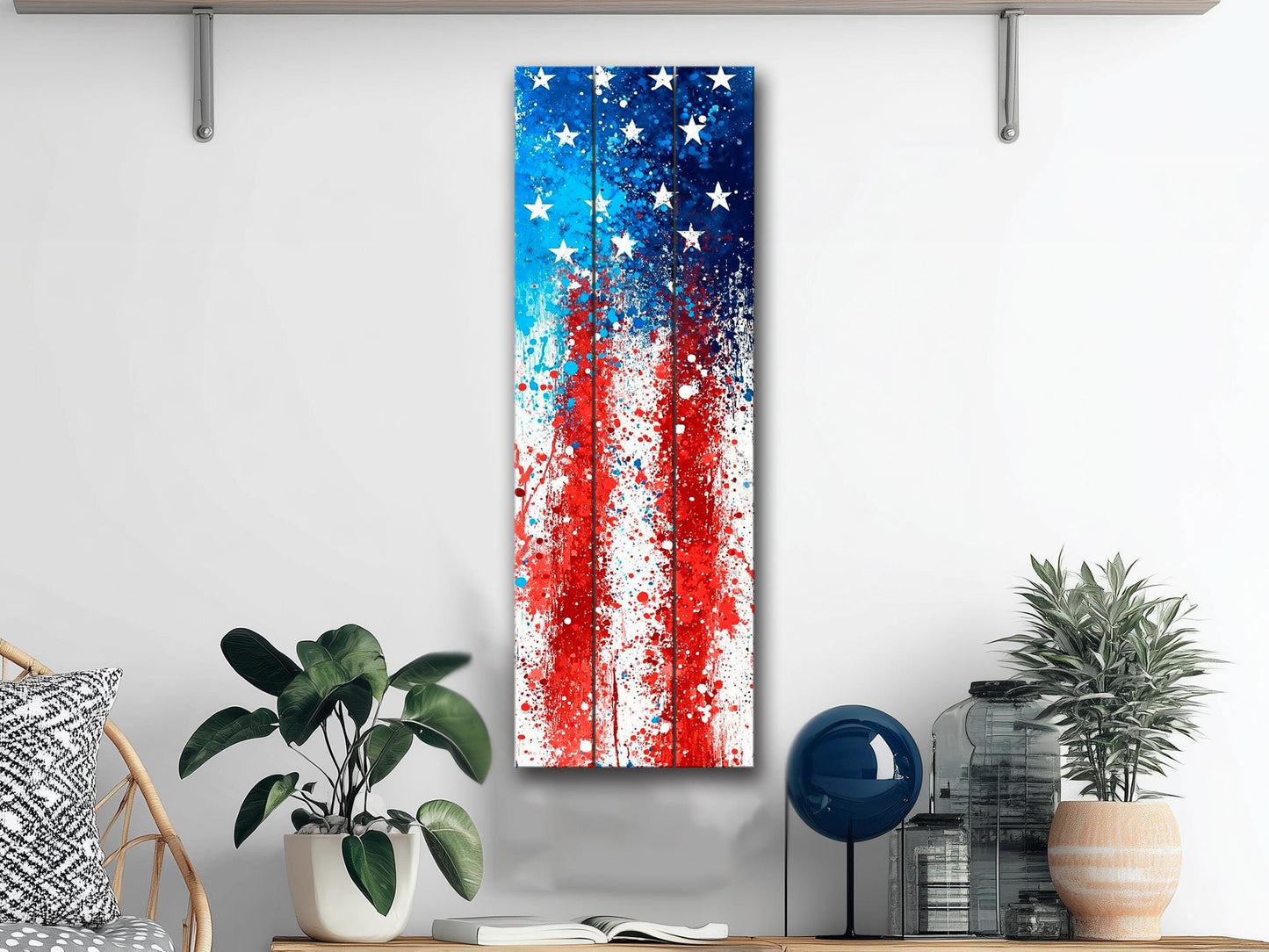 American Flag Wood Art - Abstract USA Flag Print on Natural Wood | Patriotic Wall Decor