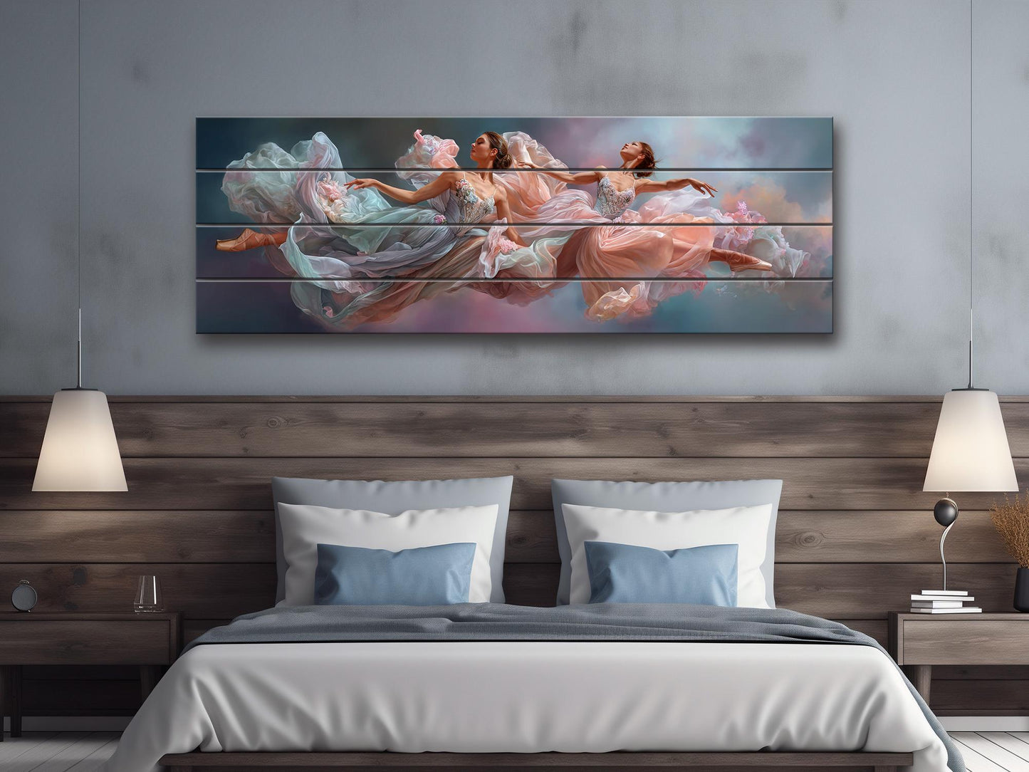 Abstract Ballerinas Print on Wood, Rustic Dreamy Ballet Wall Art