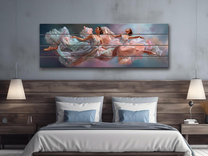 Abstract Ballerinas Print on Wood, Rustic Dreamy Ballet Wall Art
