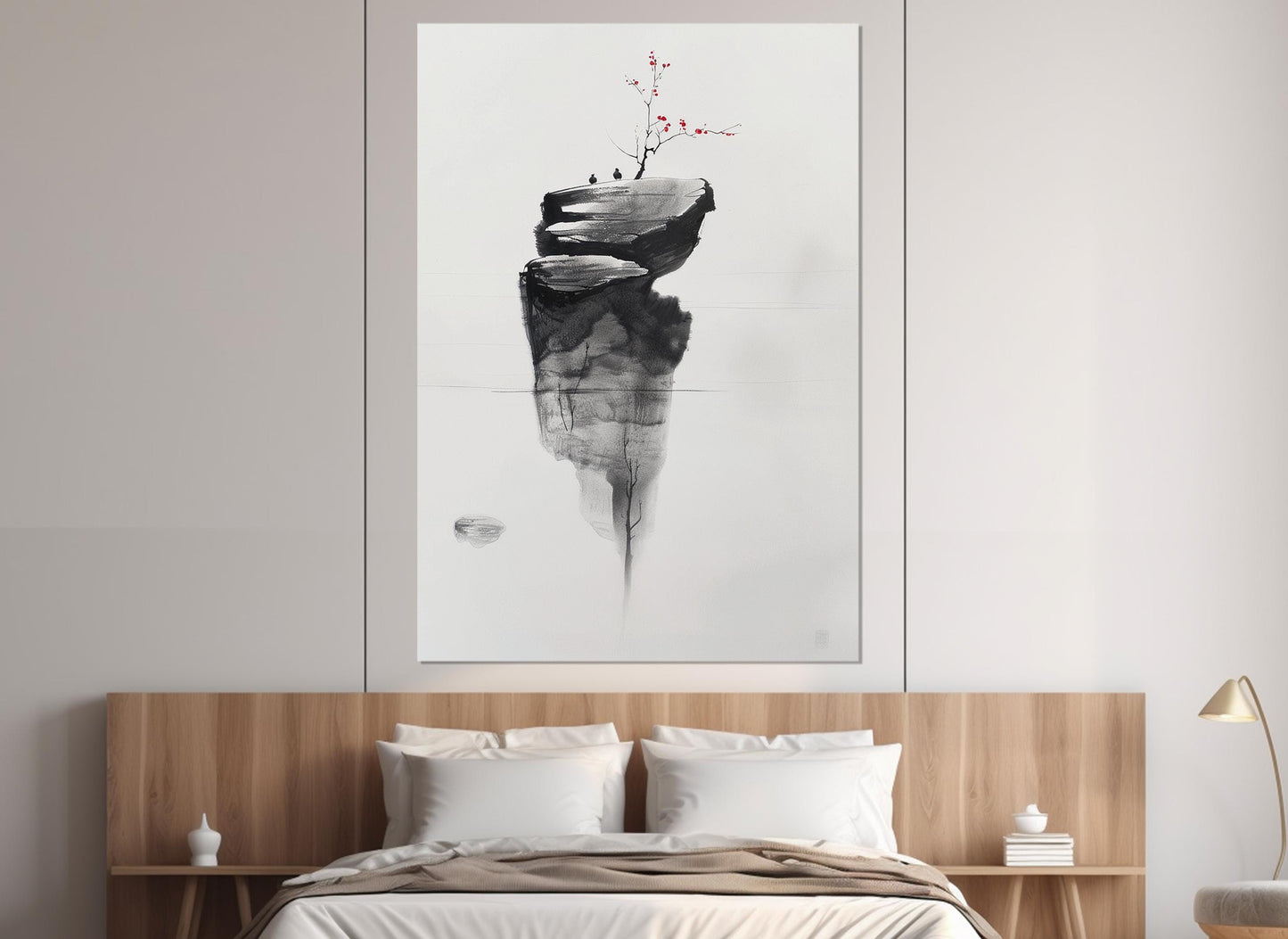 Minimalist Wall Art – Abstract Island Painting with Tree Canvas Print | Framed & Ready to Hang