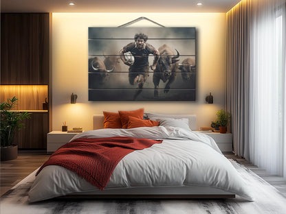 Rugby Wall Art – Abstract Rugby Painting on Natural Wood | Rustic & Modern Decor