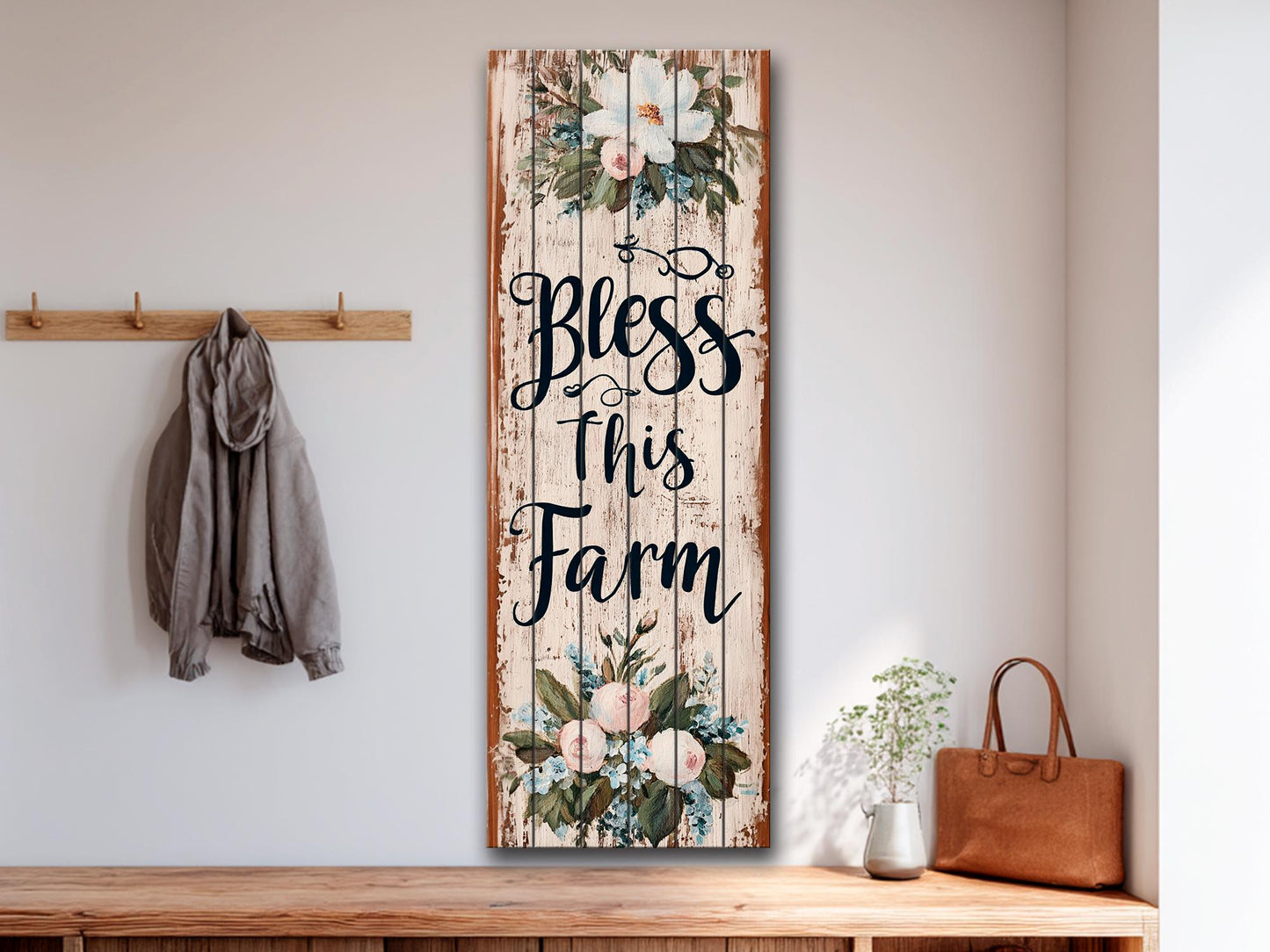 Rustic Wood Wall Art – Bless This Farm Sign | Farmhouse Wall Decor, Cozy Country Accent