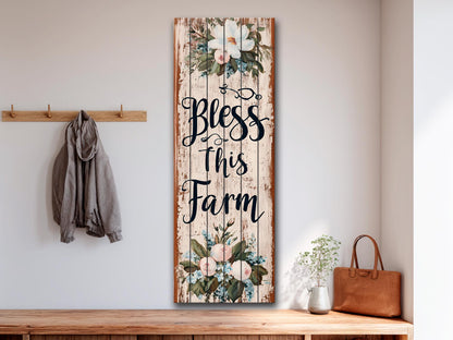 Rustic Wood Wall Art – Bless This Farm Sign | Farmhouse Wall Decor, Cozy Country Accent