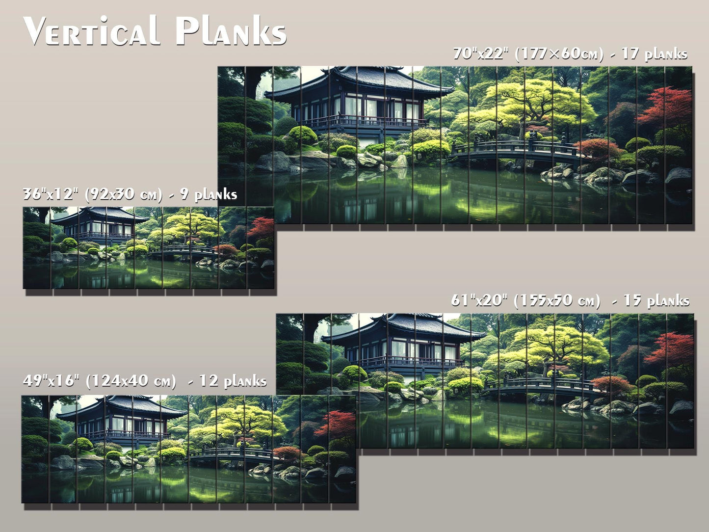 Japanese Wooden Wall Art – House by Pond Print on Natural Wood Panel