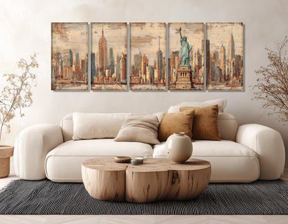 New York City Canvas - Vintage Retro Wall Art | Framed Gallery Wrapped Print