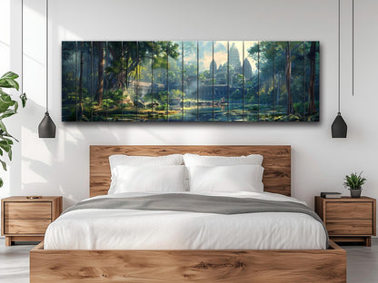 Angkor Wat Wall Art – Rustic Wooden Wall Decor | Abstract Temple Wood Print