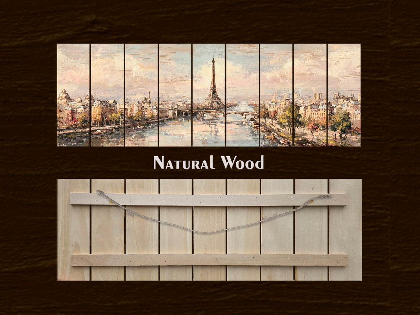Paris Wall Art – Eiffel Tower Painting on Rustic Wood | Beige Pastel Oil Print